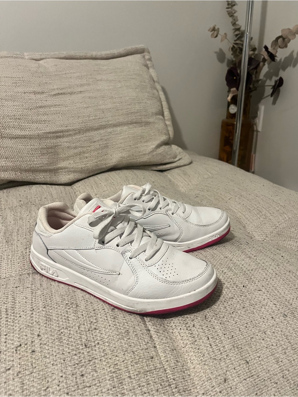 Fila Women's White Espadrille-Style Sneakers with Pink Soles